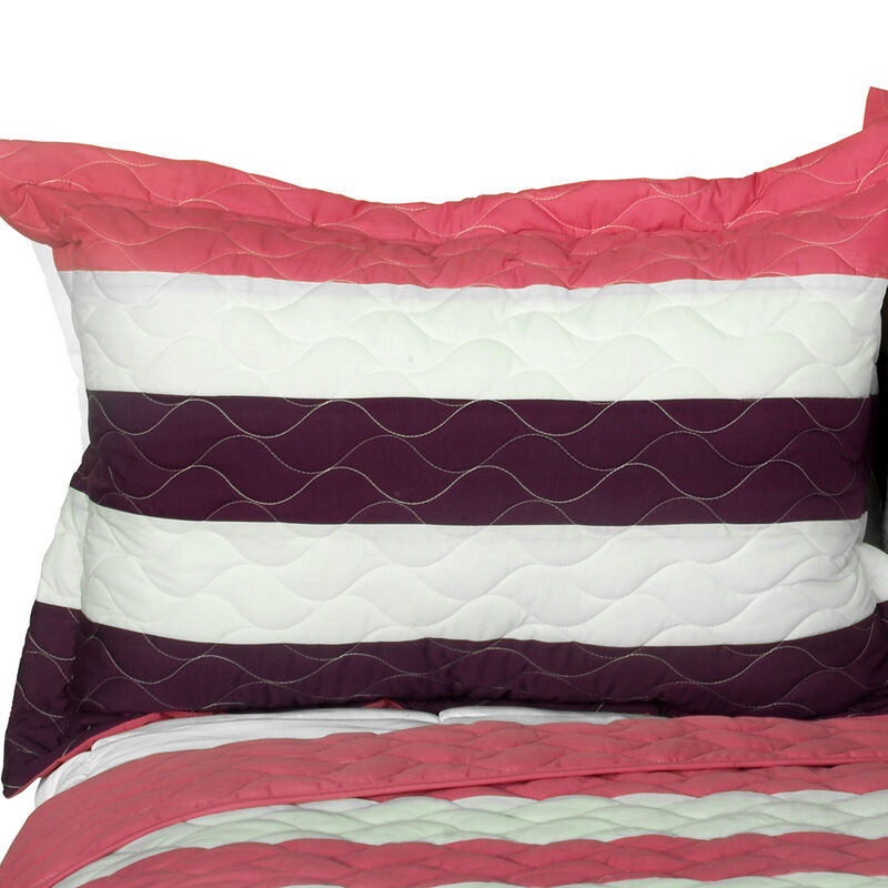 Decorative Patchwork Quilt Set 3 Piece with Vermicelli Quilted Stitching-Purple image number 4