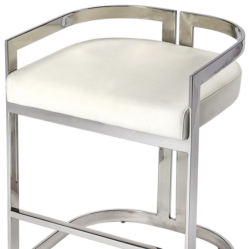 HomeRoots 28" White and Silver Stainless Steel and Iron Low Back Counter Height Bar Chair image number 4