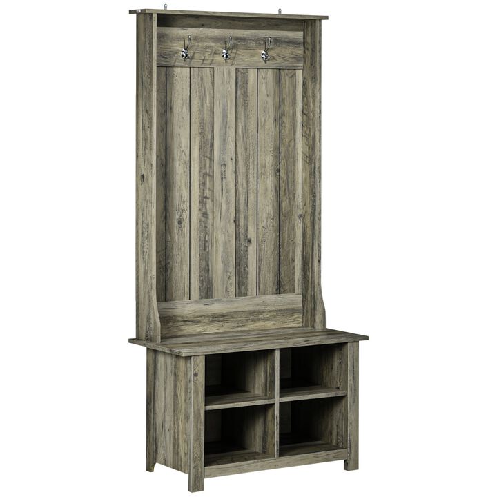Classic Hall Tree, Accent Coat Tree with Shoe Storage Bench, Adjustable Shelves, 31.5" x 15.5" x 67.5", Grey