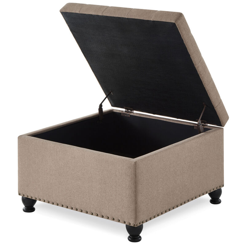 Streamdale Linen Upholstered Storage Ottoman/coffee table with Wooden Legs image number 5
