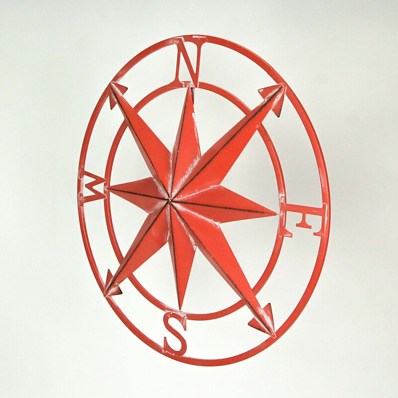 20 Inch Distressed Metal Compass Rose Nautical Wall Decor Indoor Outdoor, Coral image number 4