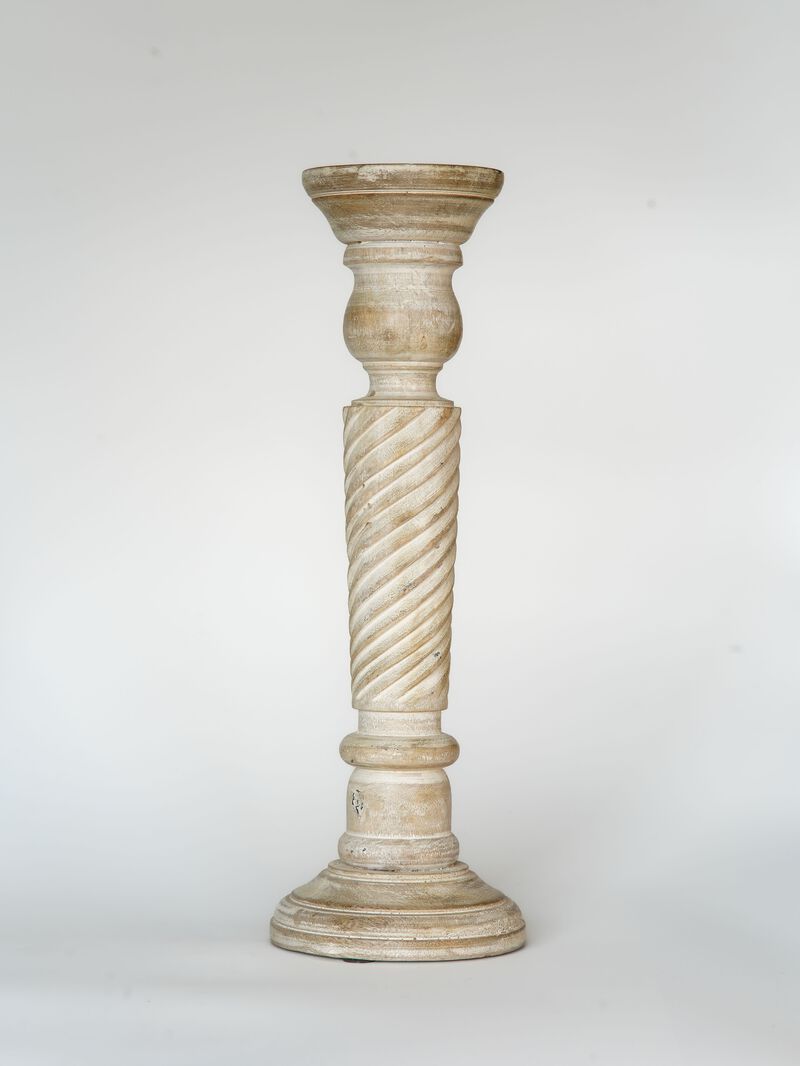 Traditional Antique White Eco-friendly Handmade Mango Wood Set Of Four 6",9",12" & 15" Pillar Candle Holder BBH Homes