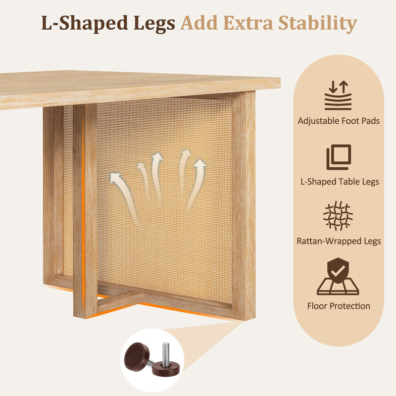 Merax 7-Piece Farmhouse Dining Set with Rattan Chairs