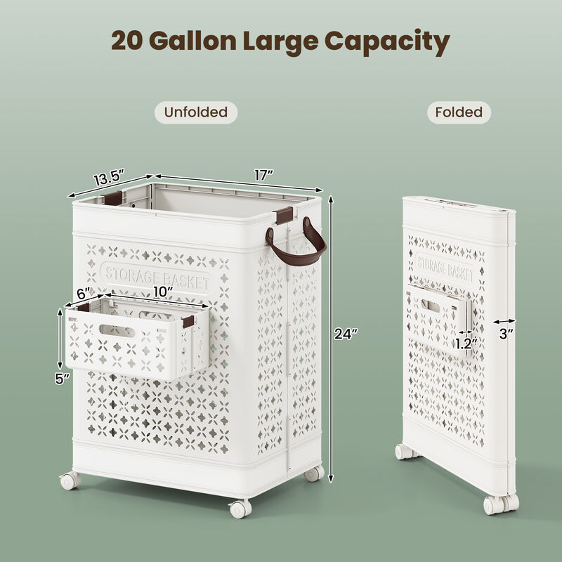 Collapsible Laundry Basket 20 Gallon Plastic Storage Bin with Handles image number 2