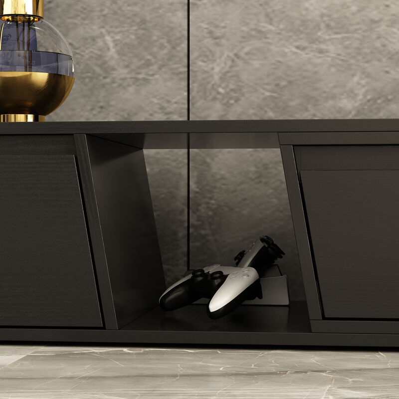 Modern Wood Black TV Media Console Entertainment Center with Adjustable Length and Drawers Fits TV's up to 100 in. image number 5