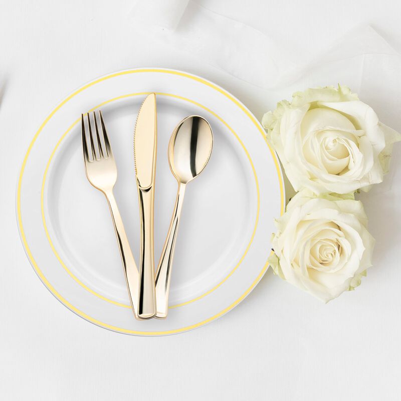 Gold Plastic Cutlery and Cup Set (120 Sets) image number 1