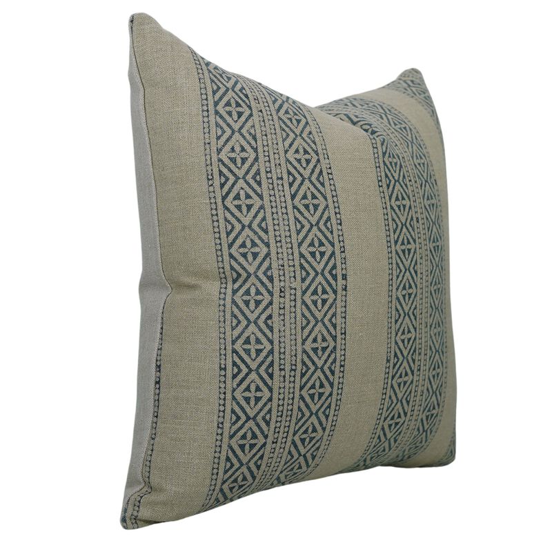 Fabdivine Boho Vintage Geometrical Heavy Linen Lumbar Pillow Cover, Handmade Block Print Home D&eacute;cor Accent Blue, Kajukatli image number 5