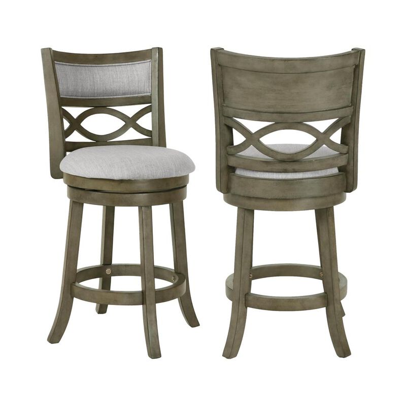 New Classic Furniture New Classic Manchester Gray Wood Swivel Counter Stool w/ Fabric Seat (Set of 2)