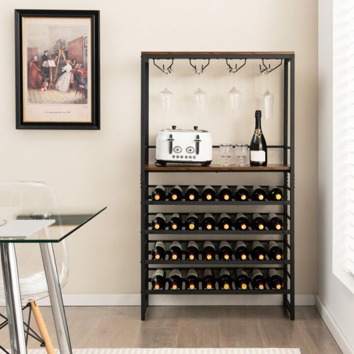 Hivvago Freestanding Wine Bakers Rack with 4-Tier Wine Storage and 4 Rows of Stemware Racks