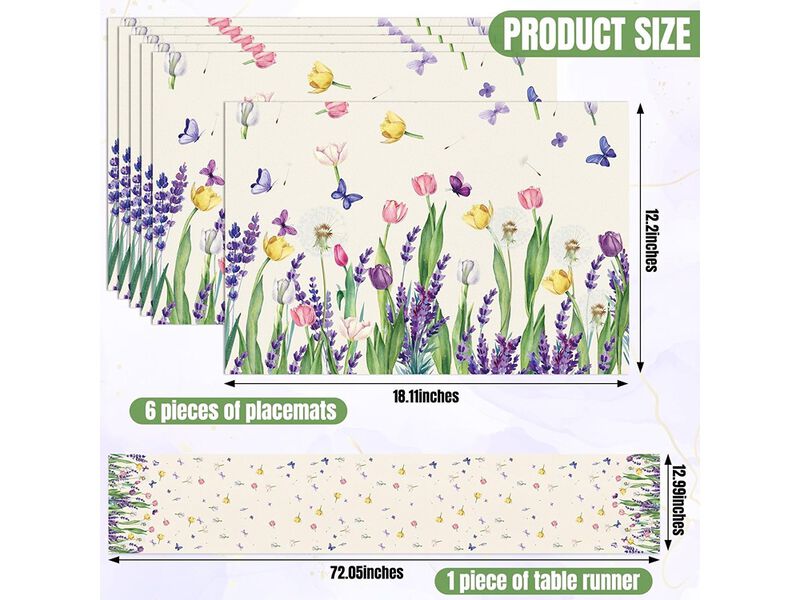 Spring Table Runner and Placemats Tulip Table Runner Placemats Set image number 2