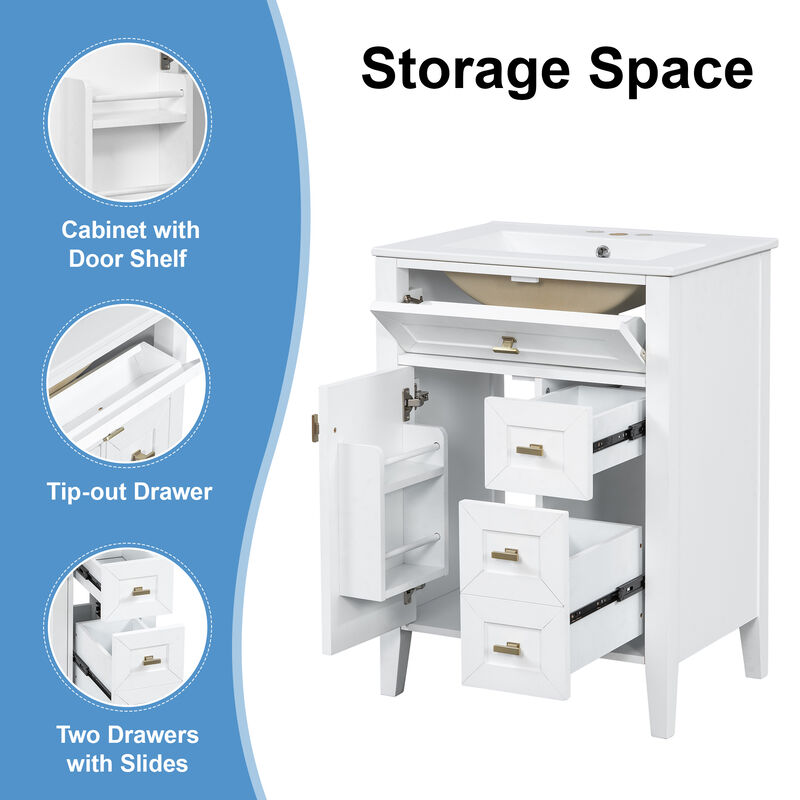 Merax Compact Bathroom Storage Vanity with Left Door Rack Cabinet & 2 Right Drawers image number 6