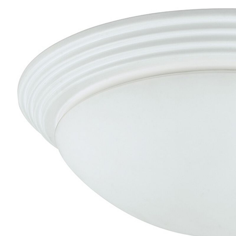 Dome Shaped Glass Ceiling Lamp with Hardwired Switch, White and Clear - Benzara