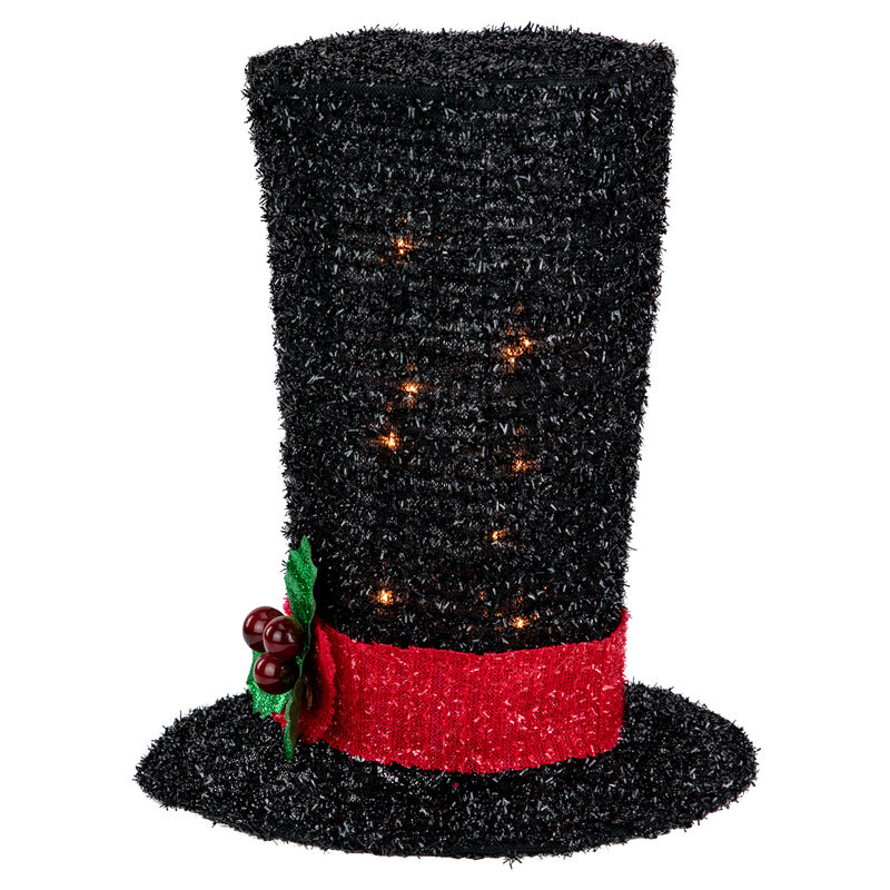 9.25" Lighted Black Tinsel Top Hat Christmas Tree Topper  Clear Lights