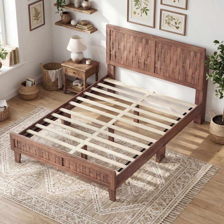 Stylish Mid Century Bed Frame with Woven Headboard for Bedroom