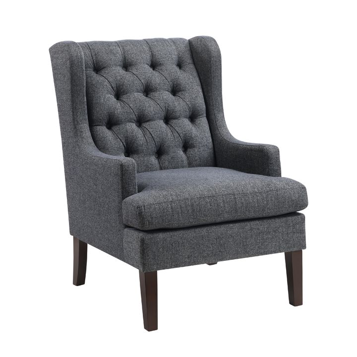 Hosanna Accent Wing Armchair, Button Tufted Charcoal Gray, Brown