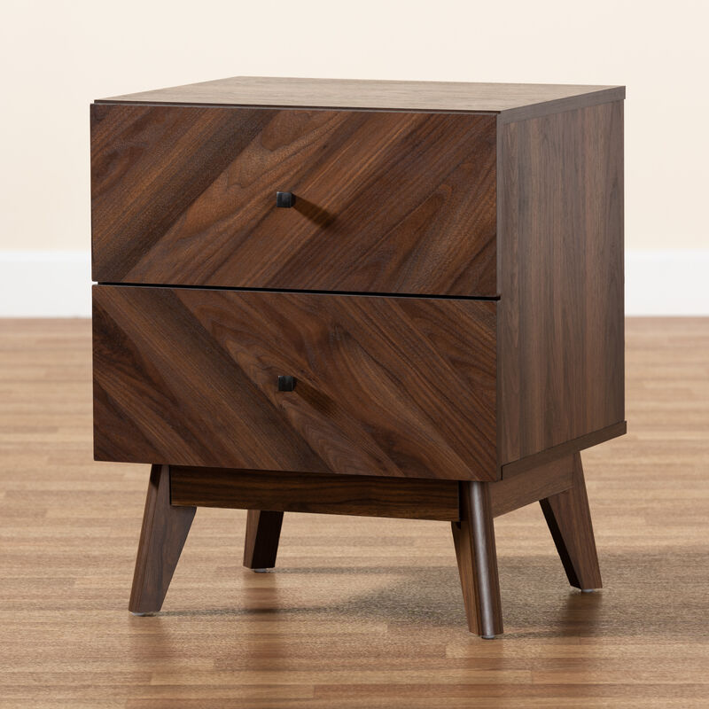 Baxton Studio Hartman Mid Century Modern Walnut Brown Finished Wood 2 Drawer Nightstand