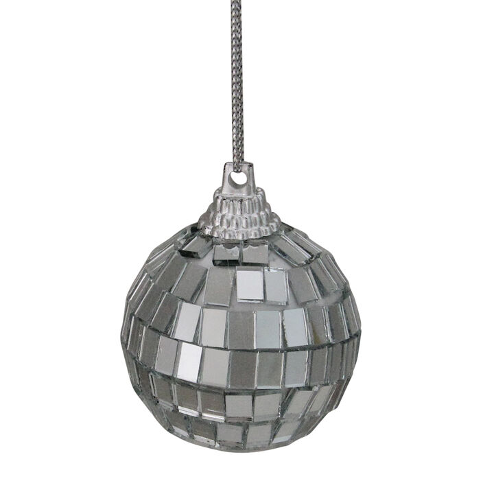 9ct Silver Splendor Mirrored Glass Disco Ball Christmas Ornaments 1.5" (40mm)