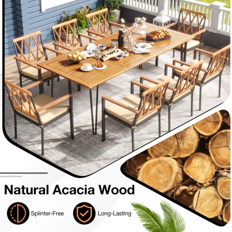 Hivvago Acacia Wood Outdoor Furniture Set 9 Pieces Patio Dining Set with 8 Chairs