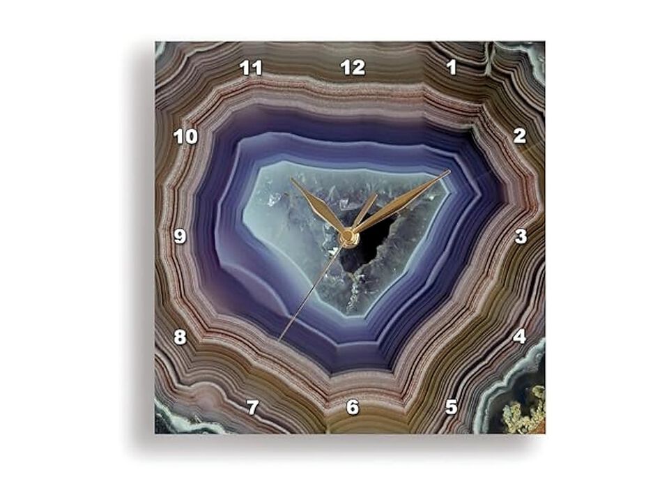 Laguna Banded Agate Quartzsite Horizontal Wall Clock 13 Inch Silent Home Decor
