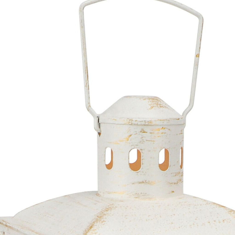 HomeRoots Set of Two Clear And White Glass And Metal Tabletop Lantern Candle Holders image number 3