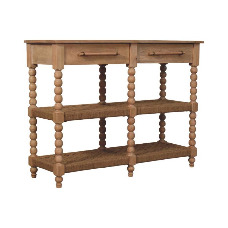 Artisan Furniture Solid Wood Savoy Bobbin Console with Jute Shelves