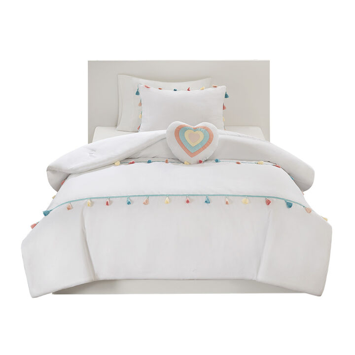 Gracie Mills Xylon Solid Tassel Comforter Set with Heart-Shaped Throw Pillow