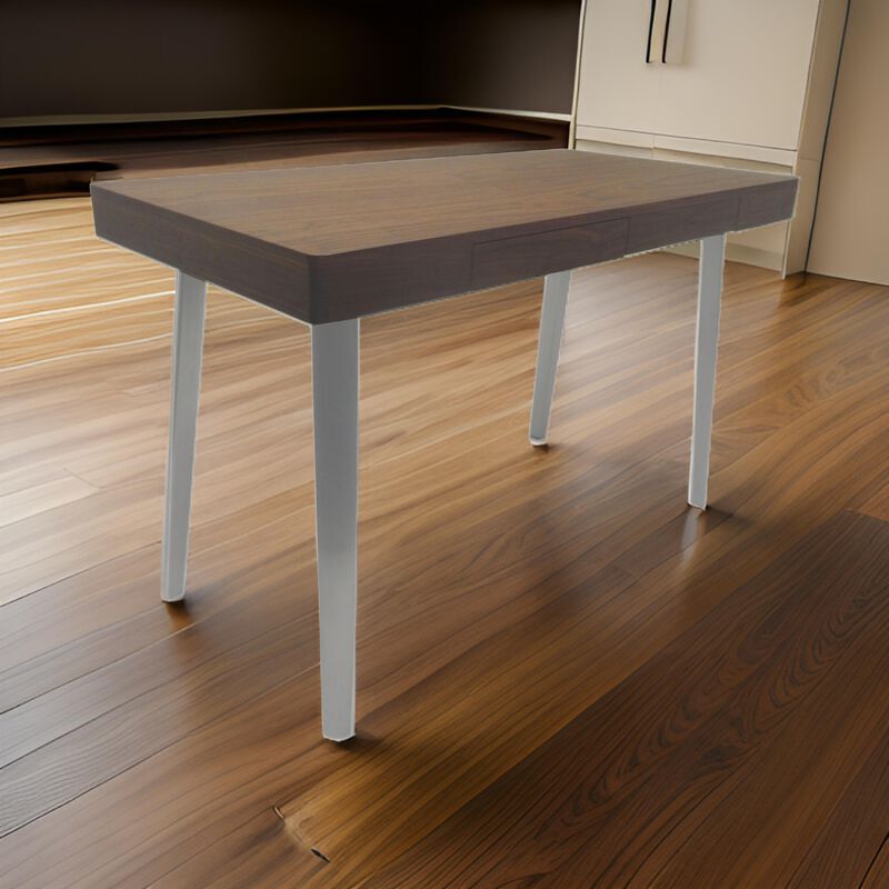 Hle 47 Inch Desk, Walnut Brown Wood Top, 2 Drawers, High Polished Steel - Benzara