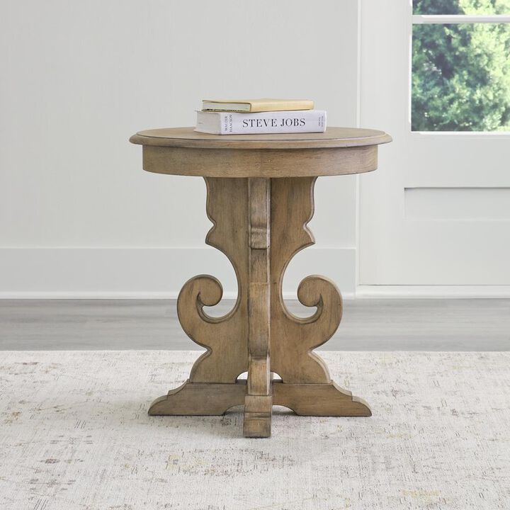 Liberty Furniture Magnolia Manor Round End Table in Weathered Bisque