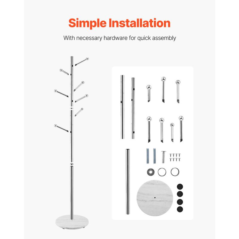 Modern Coat Rack with Marble Base and 8 Hooks, Freestanding Hall Tree image number 3