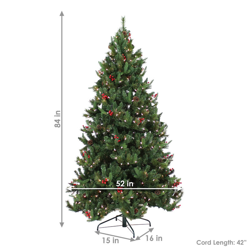 Sunnydaze Merry Berries Indoor/Outdoor Pre-Lit Faux Christmas Tree - 7 ft