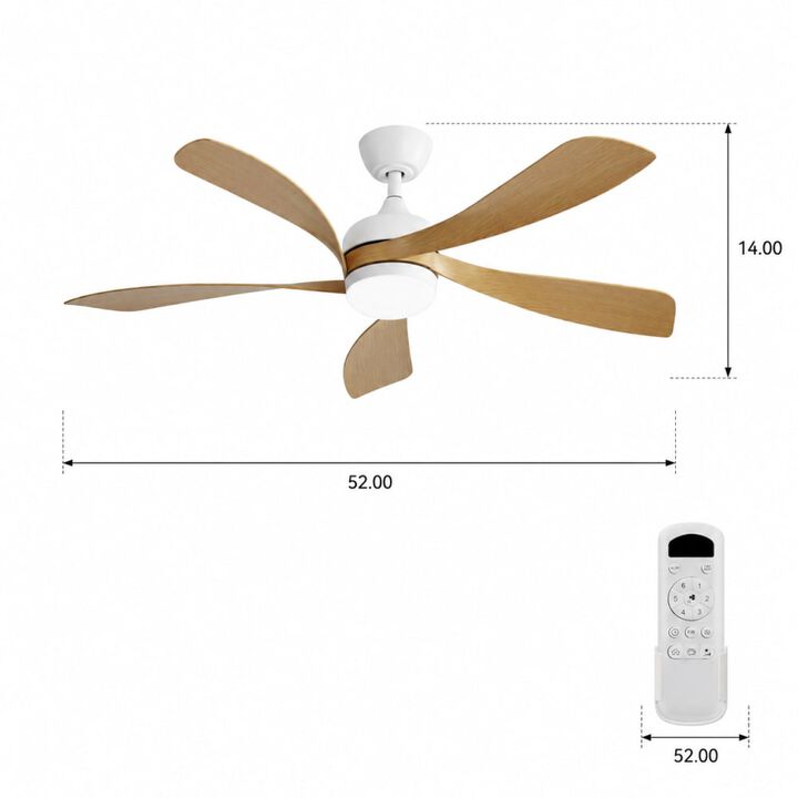 ELEMENT ACE Modern 52-Inch Ceiling Fan with Dimmable LED Light, Remote Control and Reversible Quiet DC Motor for Patios