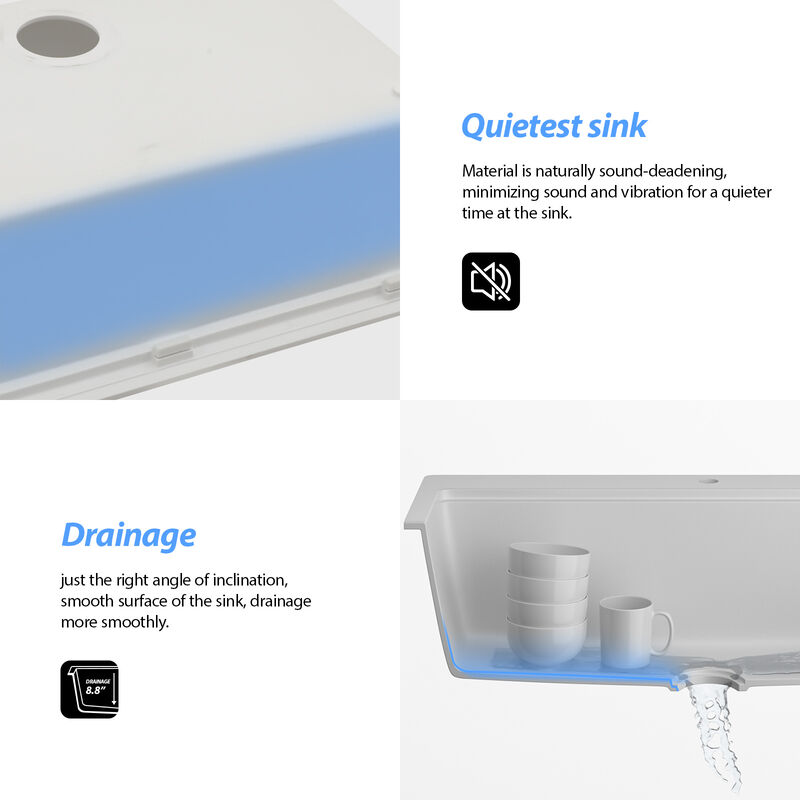 33x22x10 Inch White Granite Composite Drop In Workstation kitchen Sink Single Bowl Quartz Kitchen Sink