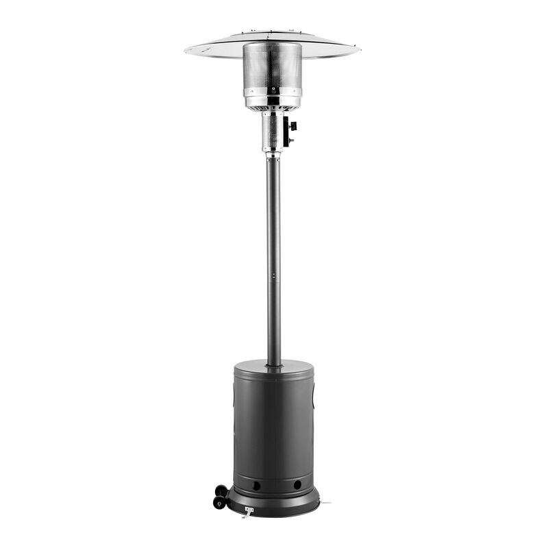 Hammered Propane Patio Heater &ndash; Tall Outdoor Gas Heater with Table for Patio, Porch, and Backyard Use