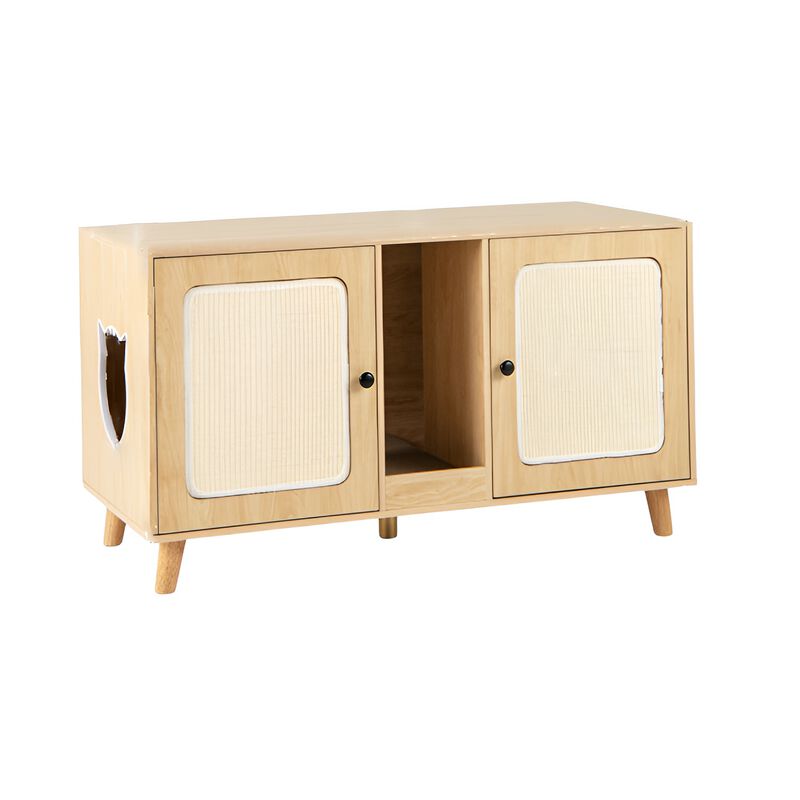 Hidden Cat Litter Box Enclosure with Double Rooms and Sisal Scratching Mats image number 0