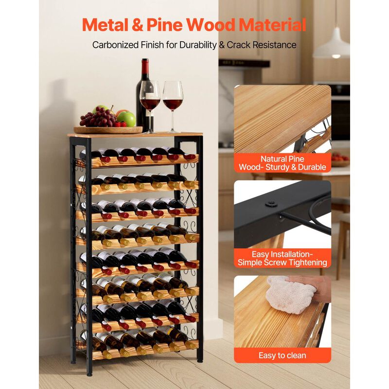 Floor Wine Storage Rack with Wood Top Holds 48 Bottles, 8 Tier Design image number 4