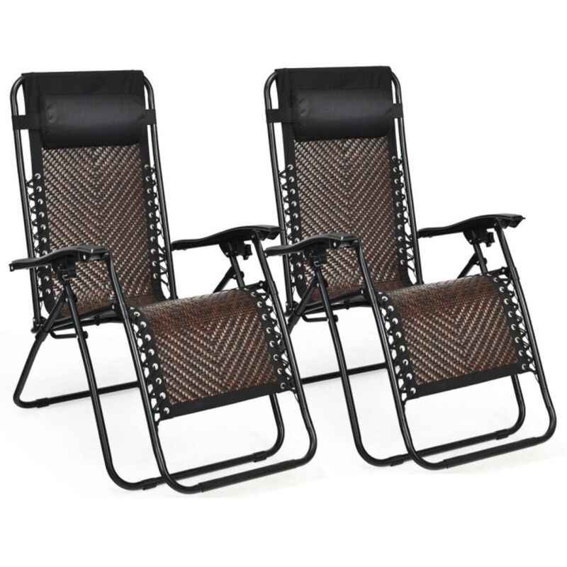Hivvago 2 Pieces Folding Patio Rattan Zero Gravity Lounge Chair