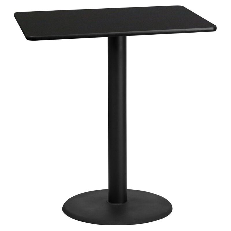 Flash Furniture 30'' x 42'' Rectangular Black Laminate Table Top with 24'' Round Bar Height Table Base