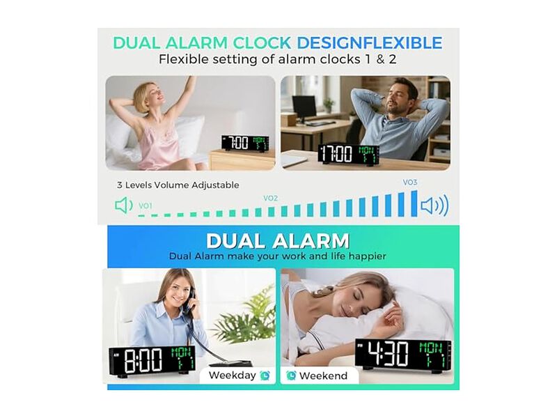 Digital Display Date Temperature Week Wall Clock Living Room Decor image number 3