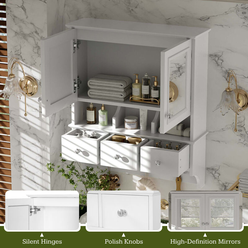 ELEMENT ACE 4-in-1 Wall Mounted Bathroom Mirror Cabinet 24 Inch Medicine Cabinet with Drawers Organizer Hooks High-Definition Mirrors with Storage for Bathroom Vanity image number 7