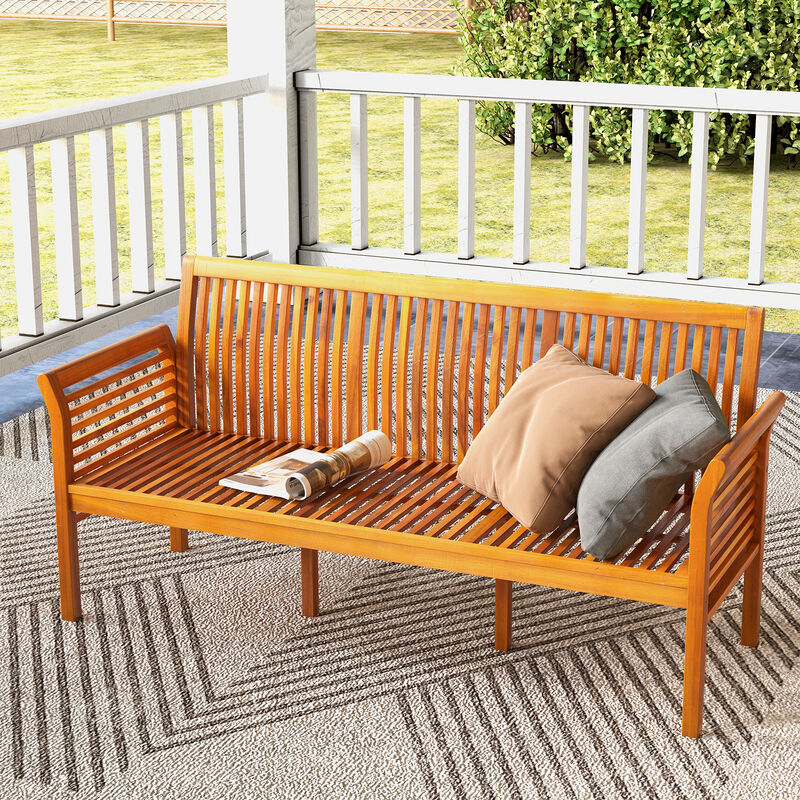 Patio 3-Seat Wooden Bench with Soft Cushions for Comfortable Outdoor Seating