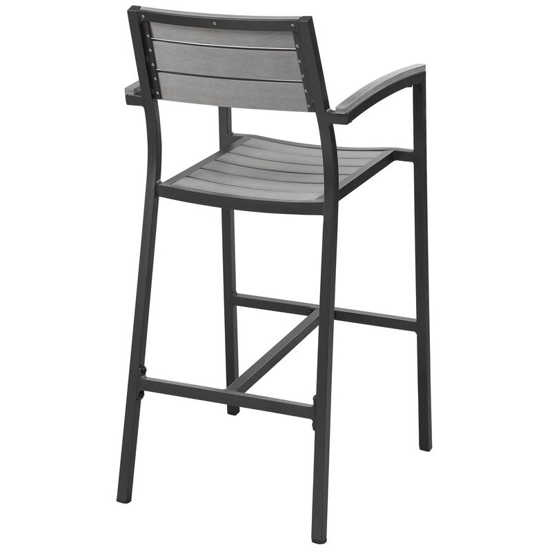 Modway Maine Aluminum Outdoor Patio Two Bar Stools in Brown Gray