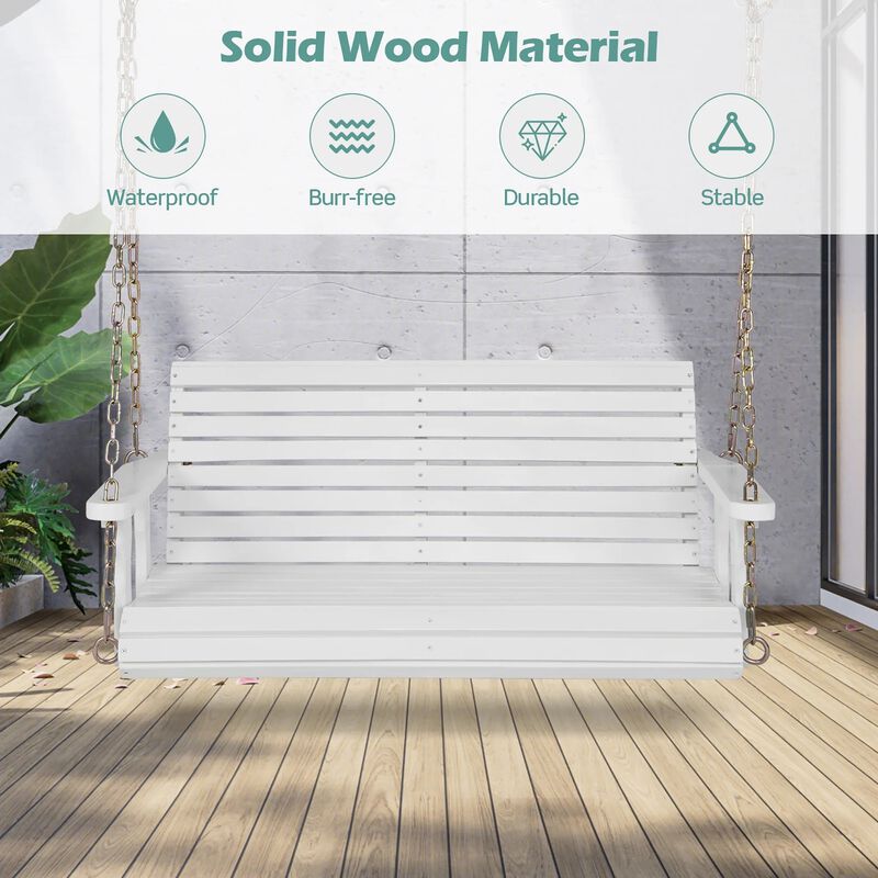 Mondawe 2-Person Wooden Porch Swing with Hanging Chains for Garden Yard