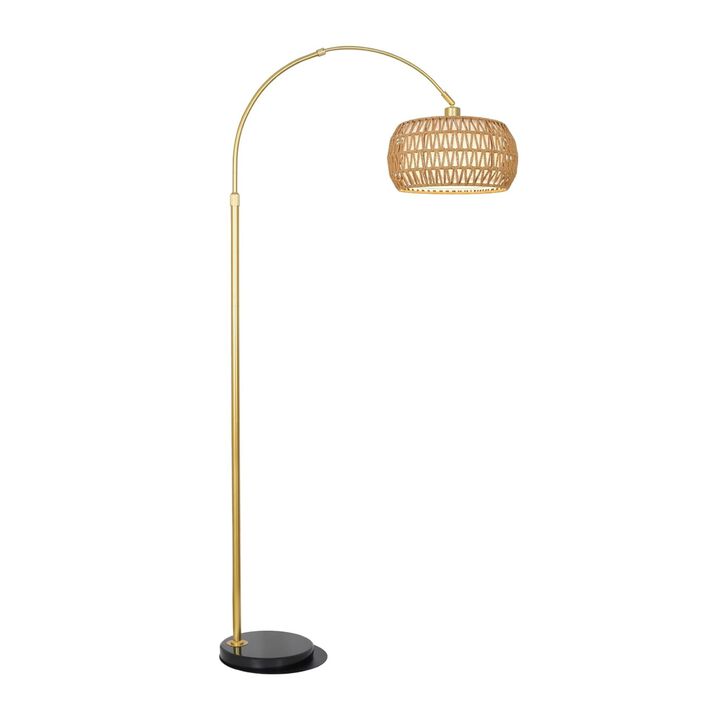 ELEMENT ACE Arc Floor Lamp with Remote Control Dimmable Bulb 3 Color Temperatures Height Adjustable Rattan Standing Lamp for Living Room Bedroom Over Couch Reading