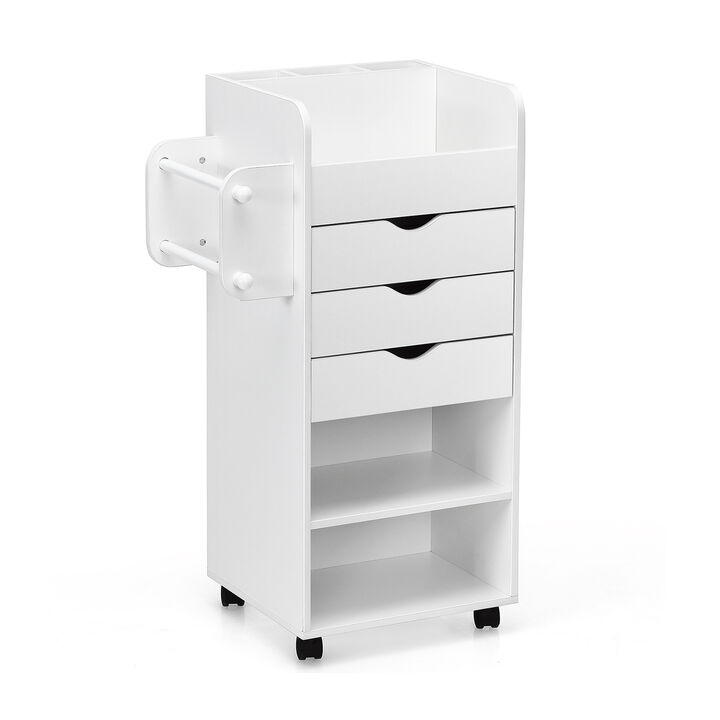 Wooden Utility Rolling Craft Storage Cart with Lockable Casters-White