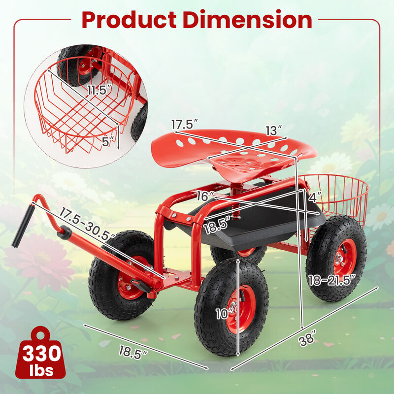 Gardening Wagon Scooter with Extendable Handle and High-Capacity Frame