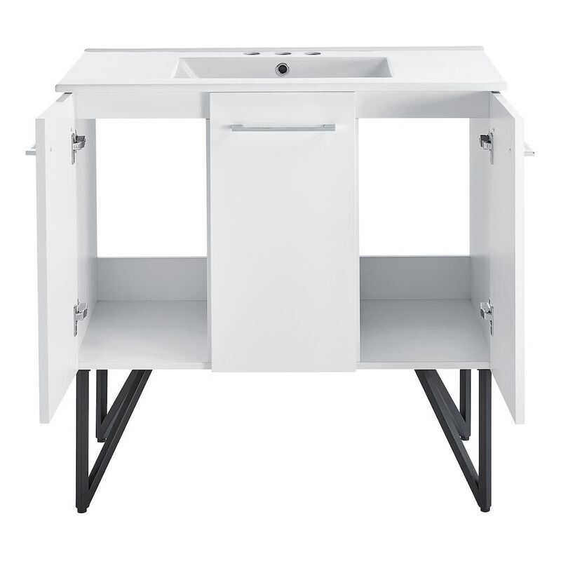 Annecy 36 in. White Bathroom Vanity with 3-Hole Ceramic Sink Top image number 4