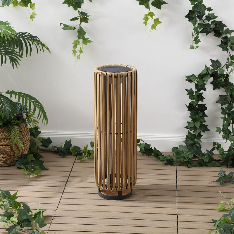 Sawara Modern Minimalist Faux Rattan Integrated Indoor/Outdoor LED Solar Powered Lantern