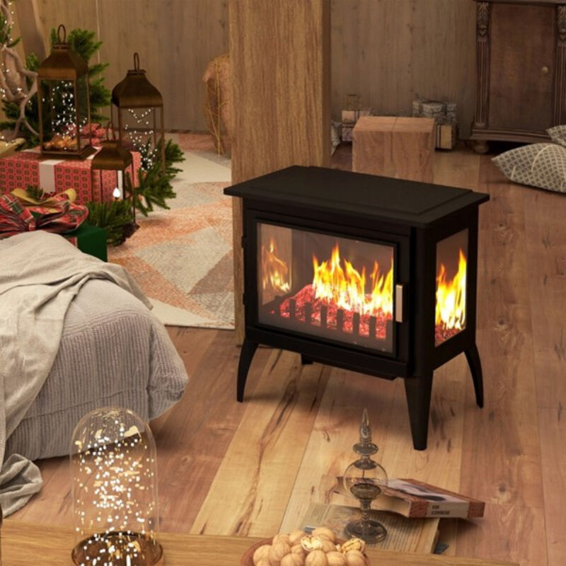 Freestanding Electric Fireplace with Adjustable Temperature, Realistic Flame Heater for Home