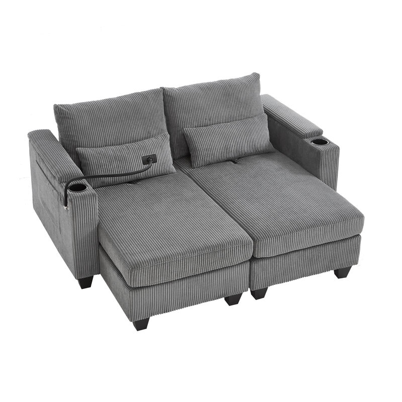Merax Loveseat Sofa Sofa Bed Corduroy Sleeper Sofa with USB Ports image number 2