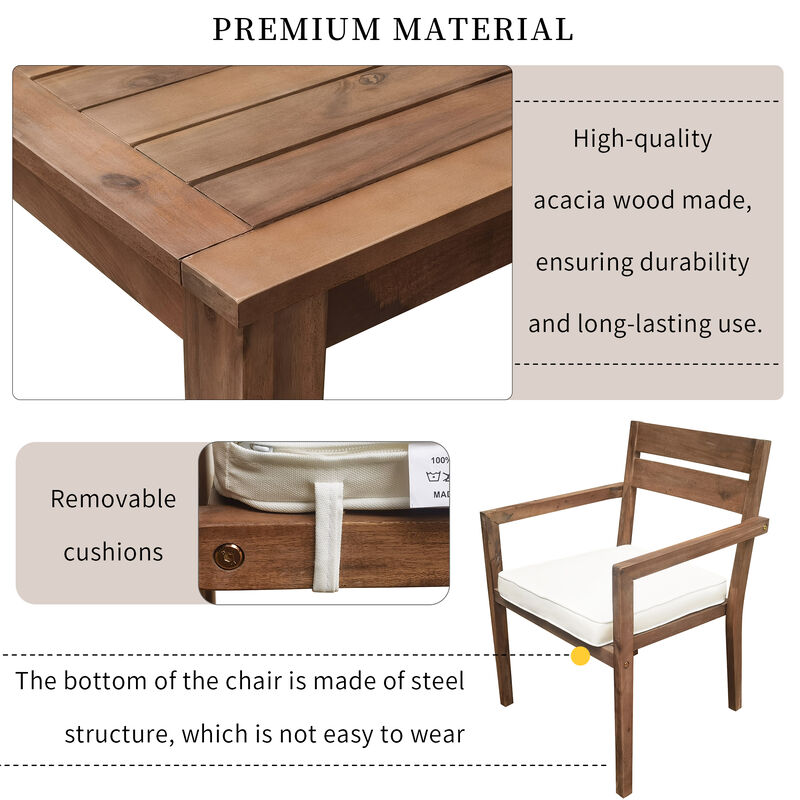Whisen Acacia Wood Outdoor Dining Table And Chairs Suitable For Patio, Balcony Or Backyard - Burly Wood